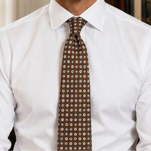 Luciano Barbera Dark Caramel Brown with Blue and Ivory Medallions.